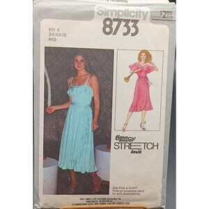 Simplicity 8733 Sewing Pattern 1978 Misses Pullover Dress & Tie Belt Size K 8 10